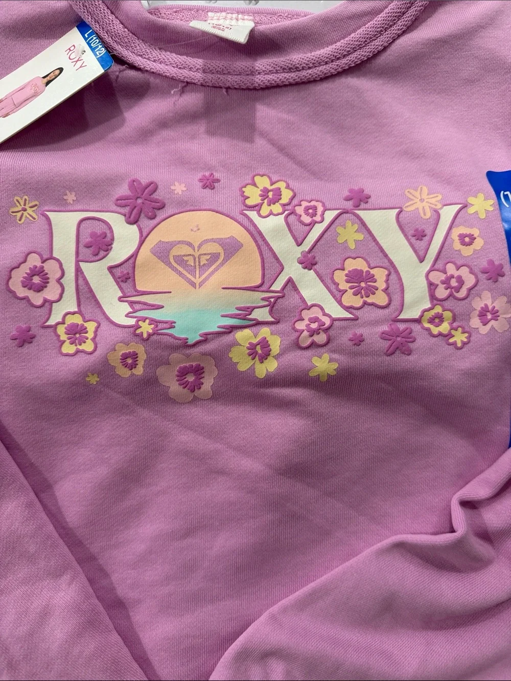 Roxy Pink Floral Logo Crewneck Sweatshirt